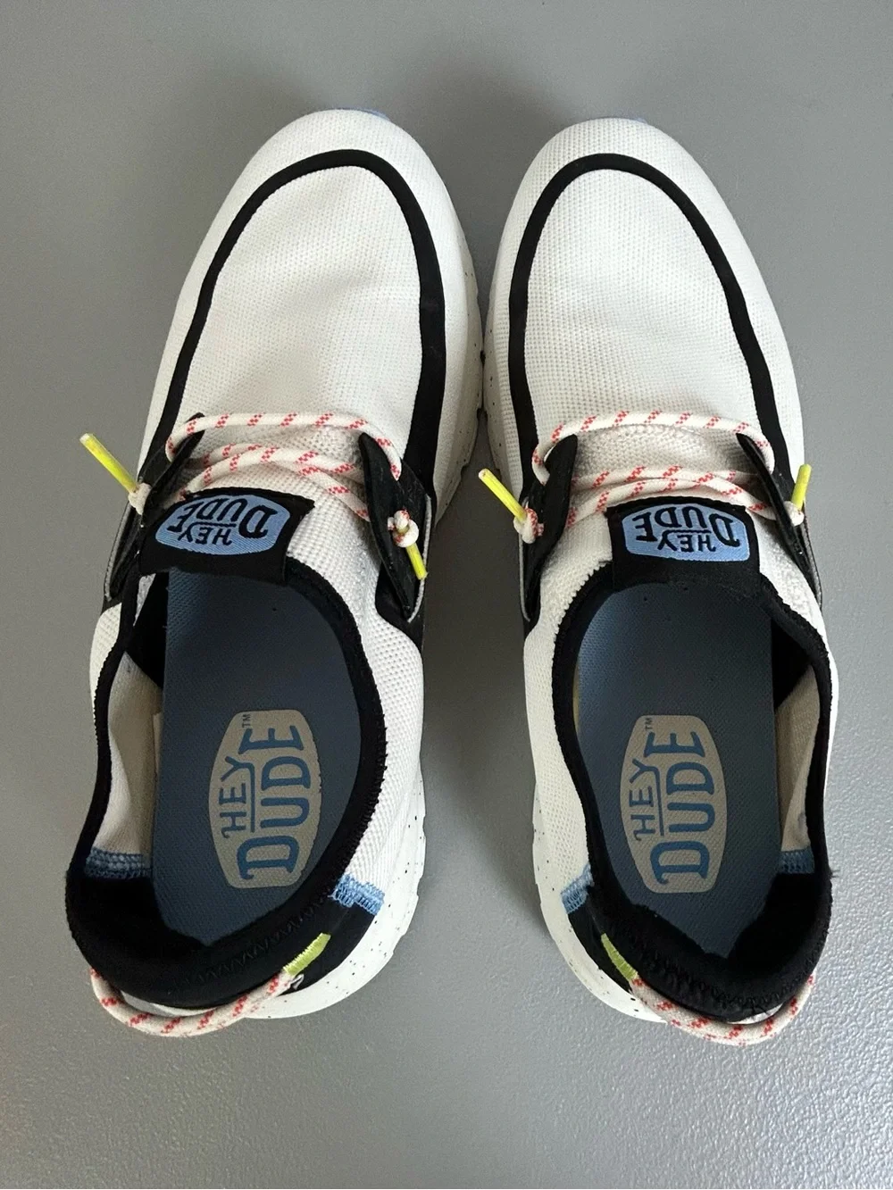 Men’s Hey Dude Slip-On Sneakers white with Blue Accents size 12